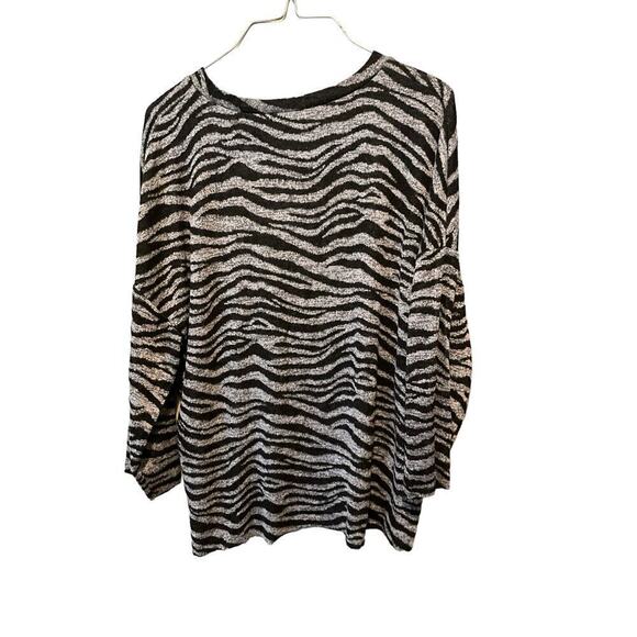 Zara Top Women's Large Heather Gray Zebra Print Round Neck Long Sleeve Pullover - Picture 2 of 6